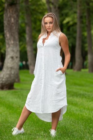 Сукня з льону, модель ВП-64, білого кольору