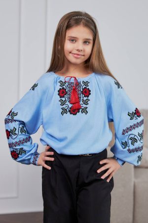 Вишиванка для дівчинки «Півонія» (бежева), довгий рукав