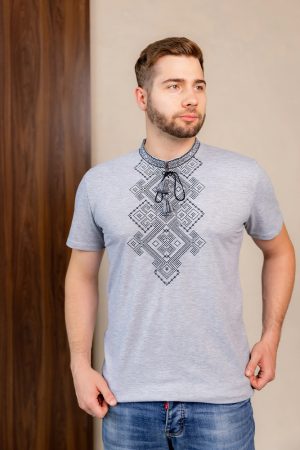 Футболка вышиванка мужская Остап (серая с черным)