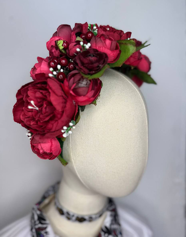 Украинский венок ручной работы бордовый Украинский венок ручной работы бордовый