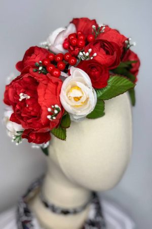 Украинский венок ручной работы красный