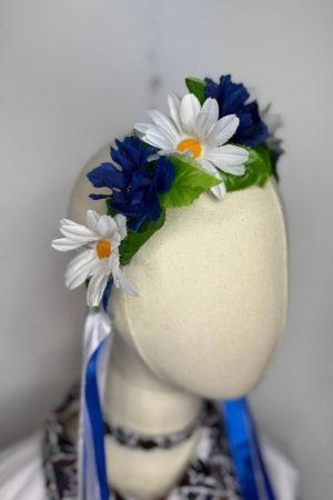 Украинский сине-белый венок с лентами ручной работы
