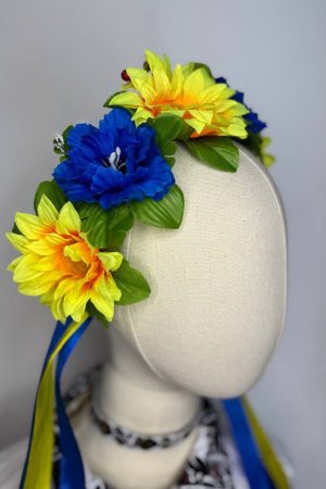 Украинский жёлто-голубой венок с лентами ручной работы