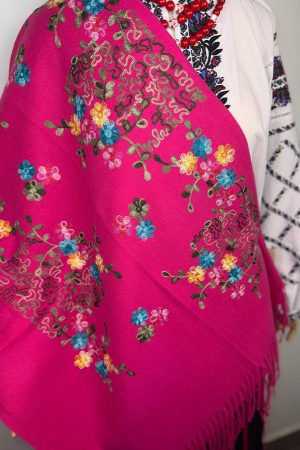 Палантин / шарф кашеміровий вишитий рожевий теплий м’який 100% кашемір 70×200 см Палантин / шарф кашеміровий вишитий рожевий теплий м’який 100% кашемір 70×200 см