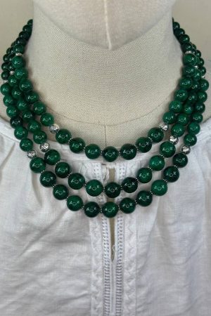 Традиційне трирядне намисто з натурального каменю «Котяче око» — ручна робота Традиційне трирядне намисто з натурального каменю «Котяче око» — ручна робота