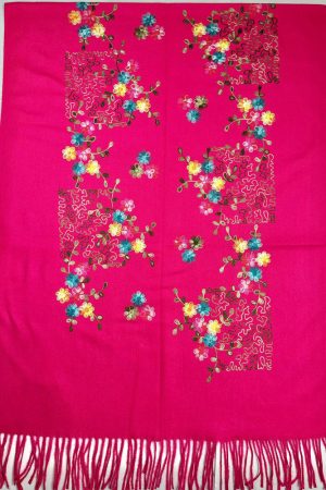 Палантин / шарф кашемировый вышитый розовый тёплый мягкий 100% кашемир 70×200 см