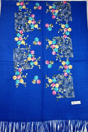 Палантин / шарф кашемировый вышитый синий тёплый мягкий 100% кашемир 70×200 см Палантин / шарф кашемировый вышитый синий тёплый мягкий 100% кашемир 70×200 см