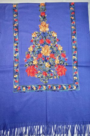 Палантин / шарф кашемировый вышитый лавандовый тёплый мягкий 100% кашемир 70×200 см