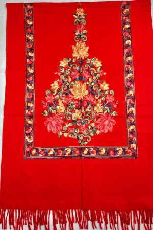 Палантин / шарф кашемировый вышитый красный тёплый мягкий 100% кашемир 70×200 см