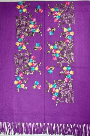 Палантин / шарф кашемировый вышитый фиолетовый тёплый мягкий 100% кашемир 70×200 см Палантин / шарф кашемировый вышитый фиолетовый тёплый мягкий 100% кашемир 70×200 см