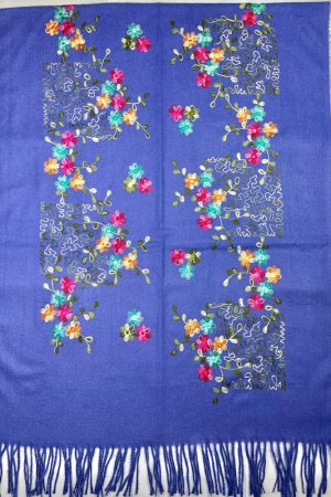 Палантин / шарф кашемировый вышитый лавандовый тёплый мягкий 100% кашемир 70×200 см