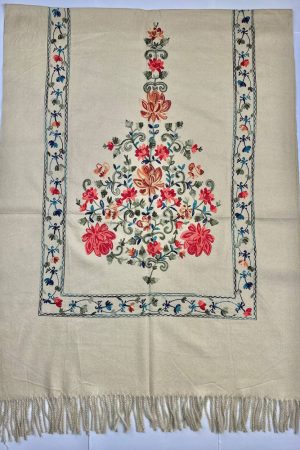 Палантин / шарф кашемировый вышитый бежевый тёплый мягкий 100% кашемир 70×200 см