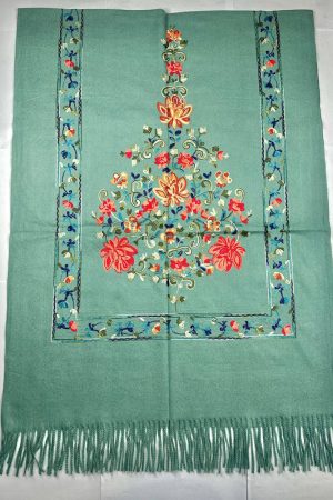 Палантин / шарф кашемировый вышитый мятный тёплый мягкий 100% кашемир 70×200 см