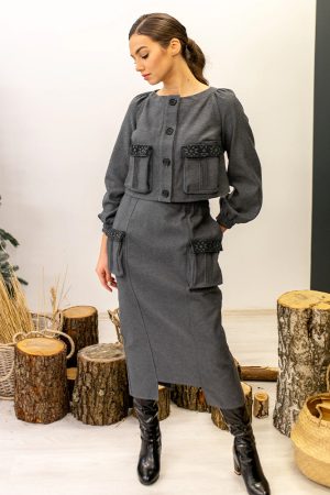 Вишиванка жіноча «Радослава» синя з білою вишивкою, льон, довгий рукав Вишиванка жіноча «Радослава» синя з білою вишивкою, льон, довгий рукав