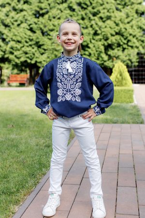 Вишиванка для хлопчика «Всеволод» (синя з білим) Вишиванка для хлопчика «Всеволод» (синя з білим)