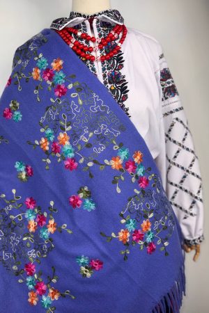 Палантин / шарф кашеміровий вишитий лавандовий теплий м’який 100% кашемір 70×200 см