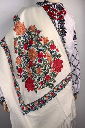 Палантин / шарф кашеміровий вишитий молочний теплий м’який 100% кашемір 70×200 см