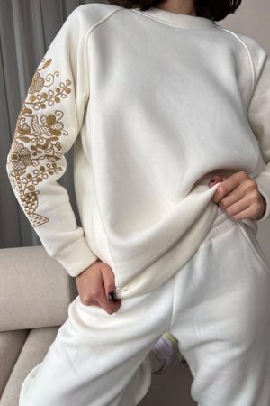 Жіночий зимовий спортивний костюм з утеплювачем (білий)