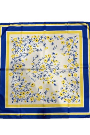 Хустка Українська патріотична зі штучного шовку з жовто-синім квітковим орнаментом Хустка Українська патріотична зі штучного шовку з жовто-синім квітковим орнаментом