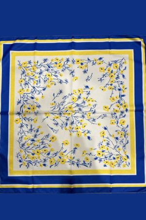Хустка Українська патріотична зі штучного шовку з жовто-синім квітковим орнаментом