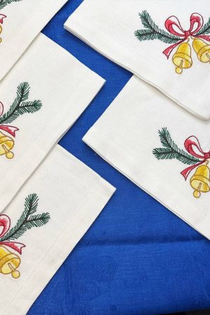 Різдвяна серветка 40×40 см з вишивкою дзвоників — новорічна святкова серветка для столу Різдвяна серветка 40×40 см з вишивкою дзвоників — новорічна святкова серветка для столу