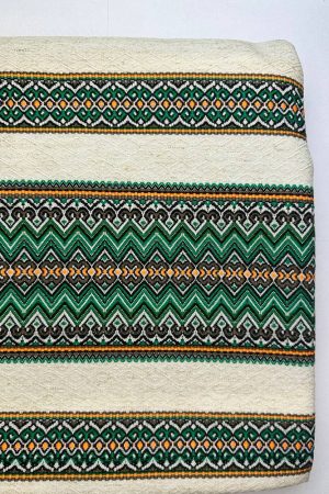 Українська тканна скатертина з зеленим орнаментом — етнічна скатертина на стіл, бавовна + поліестер