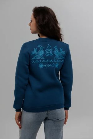 Женский бомбер Кохана — тёплый бомбер из футера с начёсом, цвет морская волна, с вышивкой, на молнии