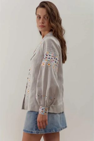 Вишиванка жіноча Подільська світла — лляна сорочка з автентичним подільським орнаментом, довгий рукав, модель 5065