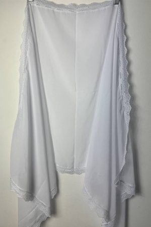 Палантин / обрядовый шарф белый с кружевом, шифон 175×60 см