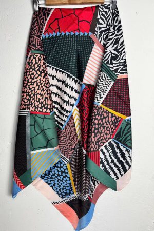 Палантин / шарф шовковий з геометричним візерунком, мультиколор, 100% шовк 130×130 см