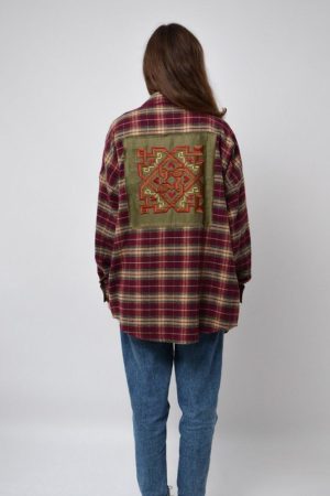 Жіноча авторська сорочка «Фланель» в бордово-зелену клітинку Жіноча авторська сорочка «Фланель» в бордово-зелену клітинку