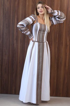 Жіноча святкова сукня з корсетом та вишивкою в теплих коричневих відтінках Жіноча святкова сукня з корсетом та вишивкою в теплих коричневих відтінках