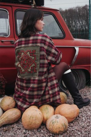 Жіноча авторська сорочка «Фланель» в бордово-зелену клітинку