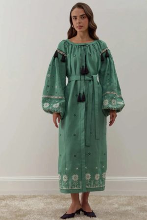 Платье-вышиванка женское «Орія» мятное Платье-вышиванка женское «Орія» мятное