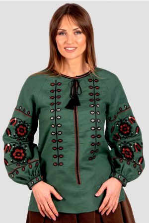 Вышиванка женская «Маковея» зелёная (5020)