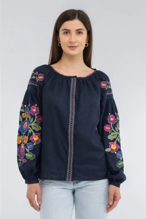 Вишиванка жіноча «Веселина» чорнильна