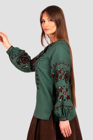Вышиванка женская «Маковея» зелёная (5020)