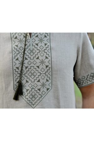 Чоловіча вишиванка з коротким рукавом із натурального льону | Лляна вишита сорочка 100% льон