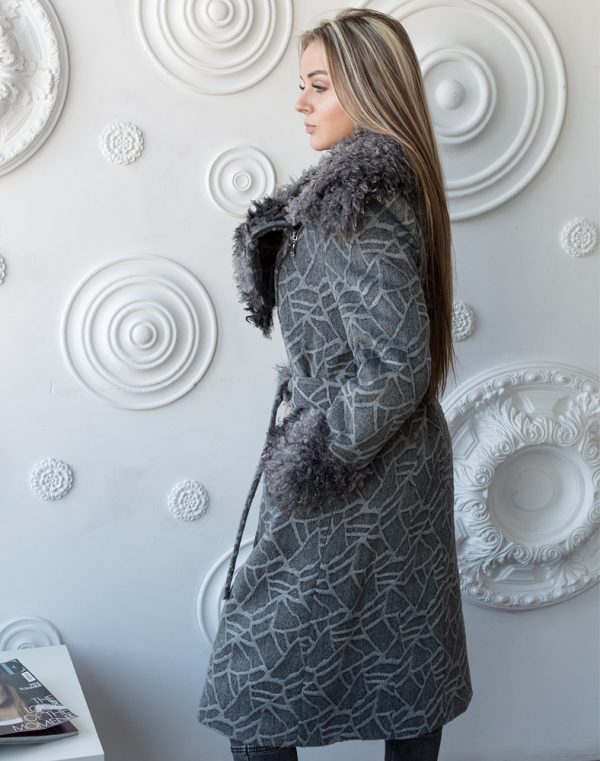 Пальто жіноче утеплене ДАЯНА з жаккарду, сірого кольору