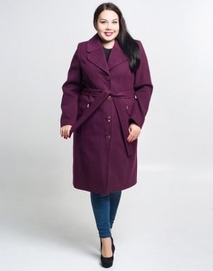 Пальто женское из кашемира, модель К-132, баклажанового цвета