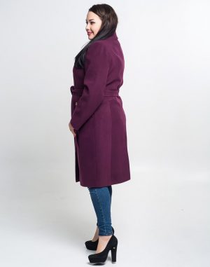 Пальто жіноче з кашеміру, модель К-132, баклажанового кольору
