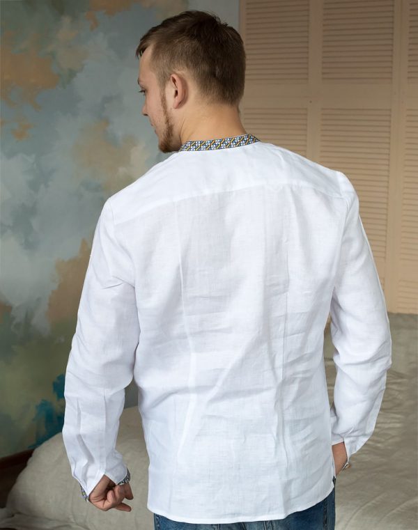Вышиванка мужская "Гетьман" из льна, белого цвета