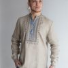 Вышиванка мужская "Гетьман" из льна, бежевого цвета