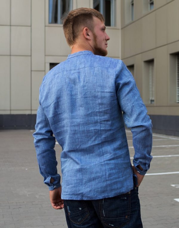 Вышиванка мужская "Волопас" из льна, цвета синий джинс