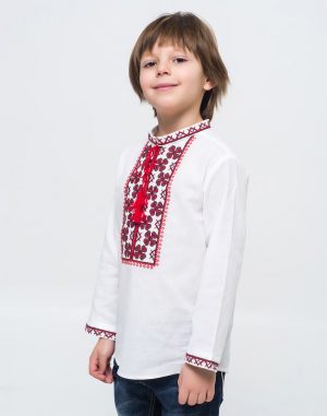 Вышиванка для мальчика "Васильки" из хлопка, рост 098-116, белого цвета (attach1 71003)