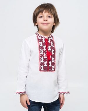 Вышиванка для мальчика "Васильки" из хлопка, рост 122-140, белого цвета
