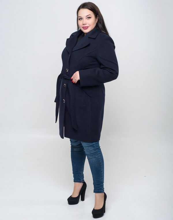 Пальто женское, модель В-27, из кашемира, темно-синего цвета