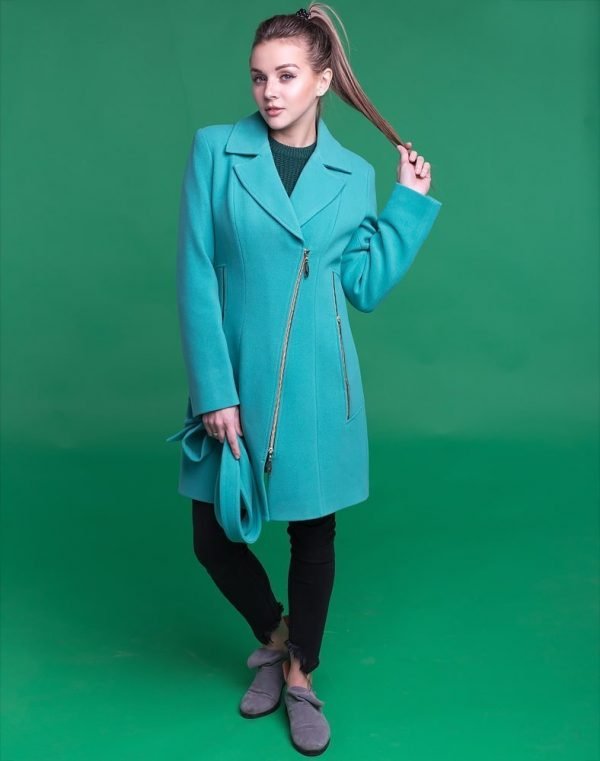 Пальто женское, модель В-28, из кашемира, светло-зеленого цвета
