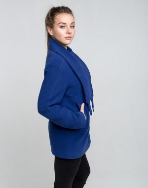 Полупальто женское из кашемира, модель К-166, синего цвета