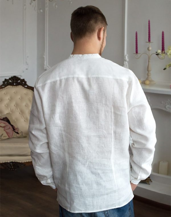 Вышиванка мужская "Черниговские узоры" из льна, белого цвета